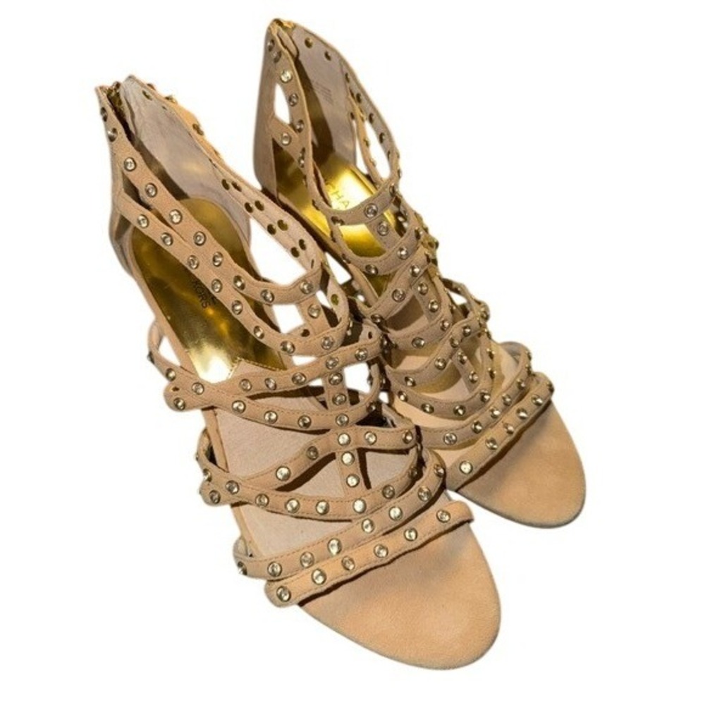 Michael Kors Tan Suede Rhinestone Strappy Stiletto Sandals Heels Size 10M